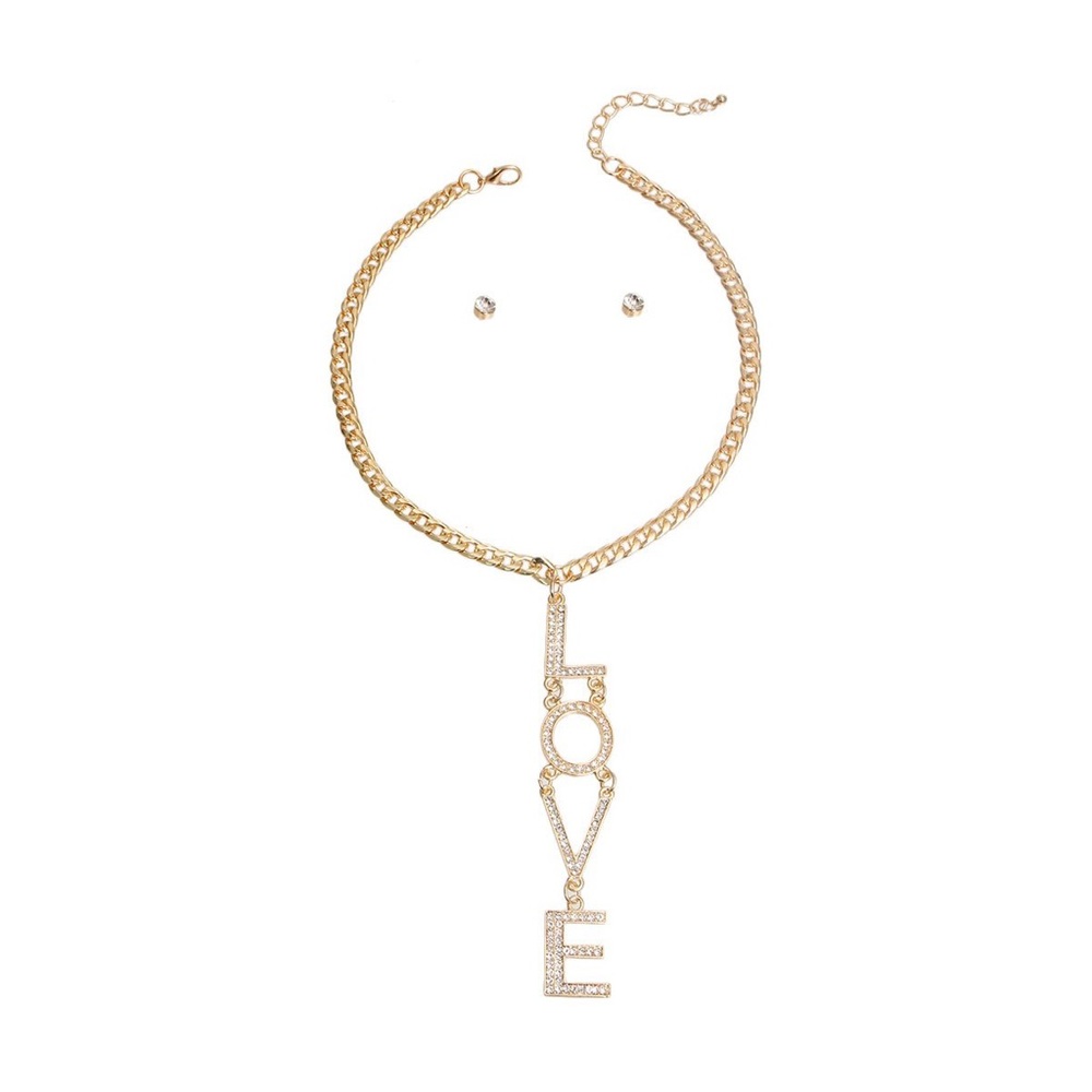 LOVE Rhinestone Gold Chain Set - Picture 3 of 4